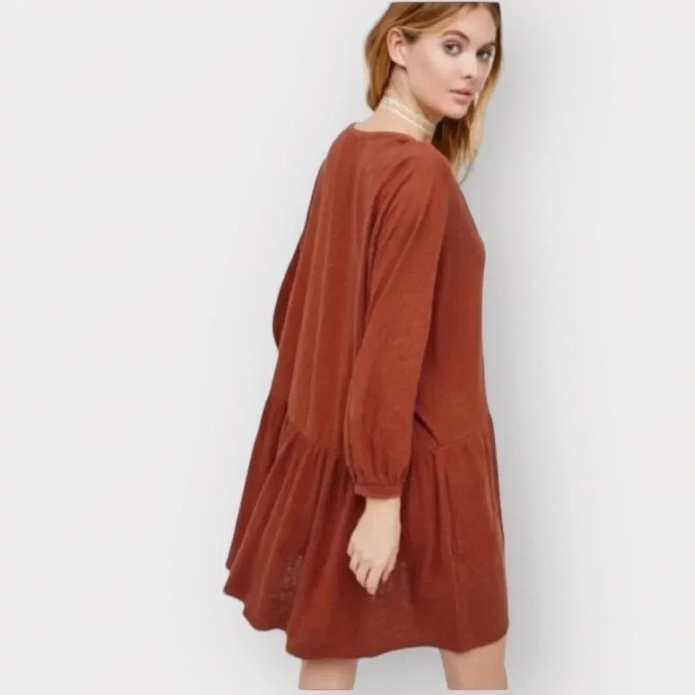 Free People Beach Linen Blend Drop Waist Button Up Oversized Mini Dress Medium - Picture 2 of 9